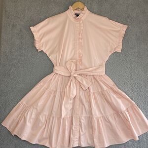 LRL Ralph Lauren Romantic Cottagecore Pink Button Front Tiered Sz 12 Dress